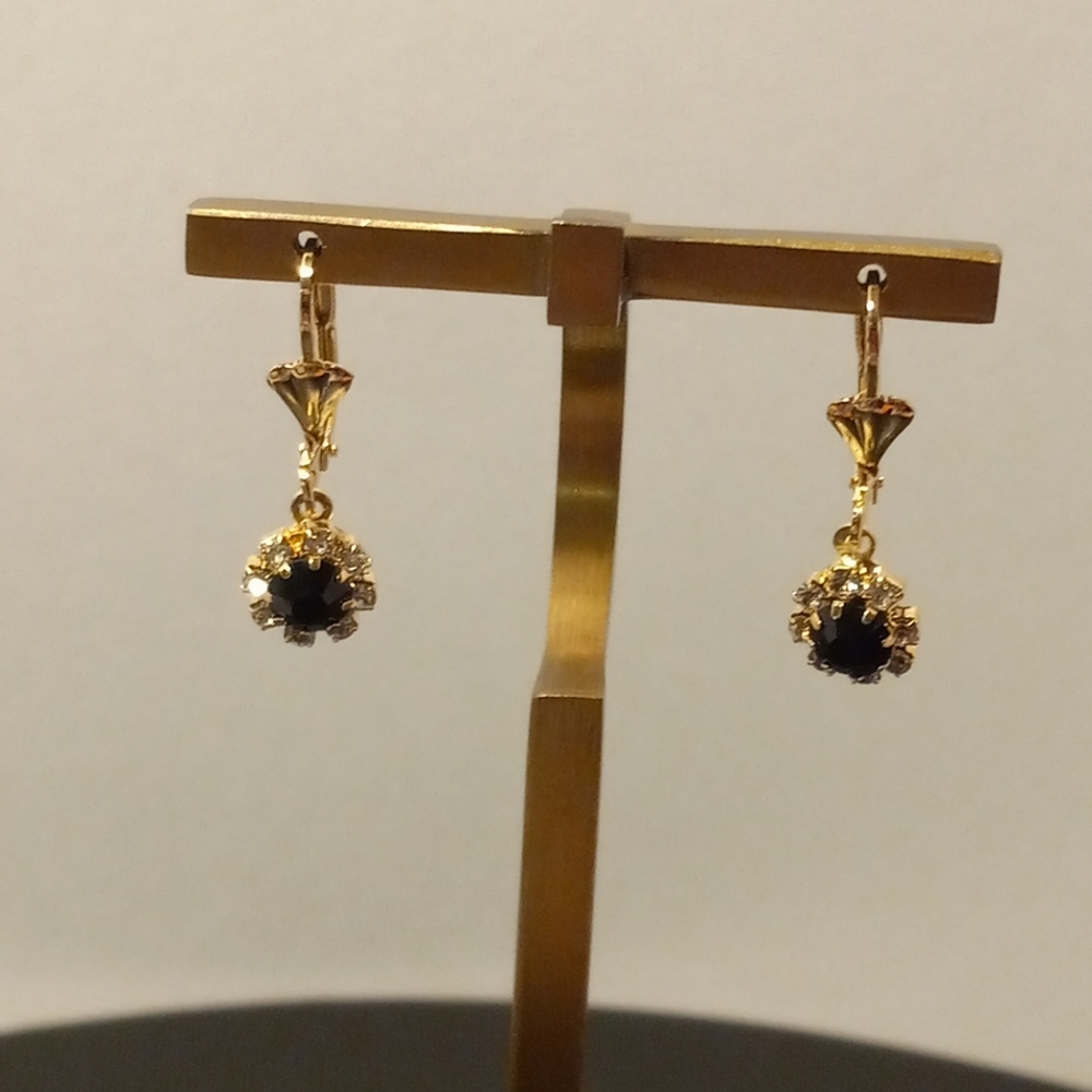 Dangle Earrings Gold Layered With White and Black Cubic Zirconia